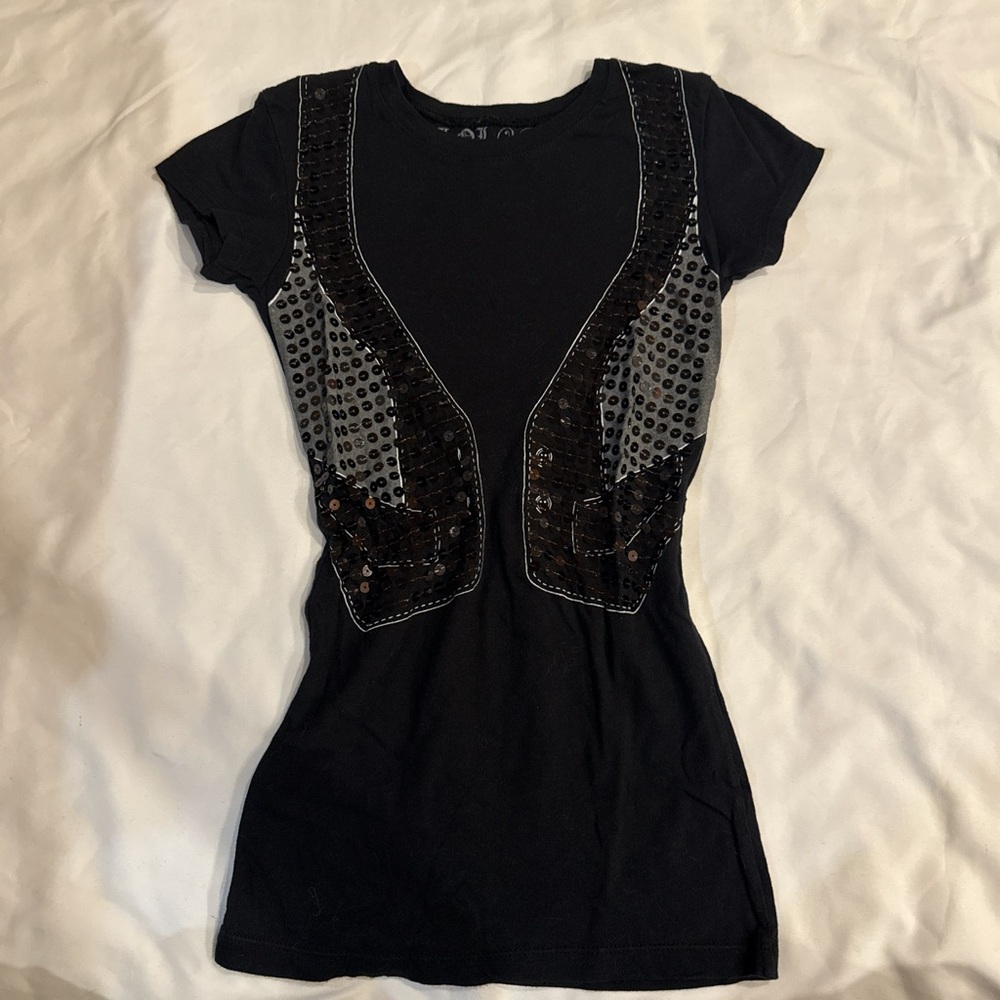 Scene y2k sequined vest long black tee